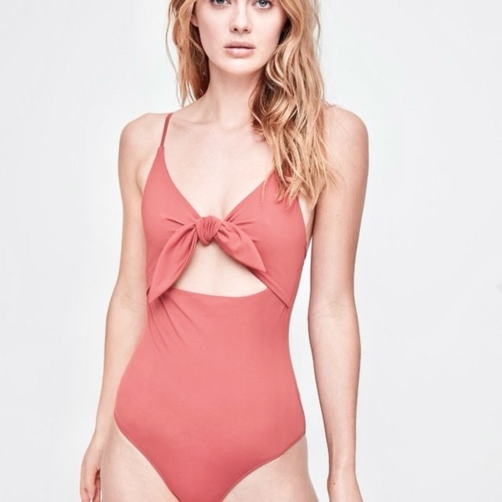Wilfred Noë Coral Pink Contour Knot Tie Cutout Bodysuit Size 2XS